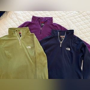 The North Face Womens S Green Navy Purple 1/4 Zip Fleece Pullover Long Sleeve
